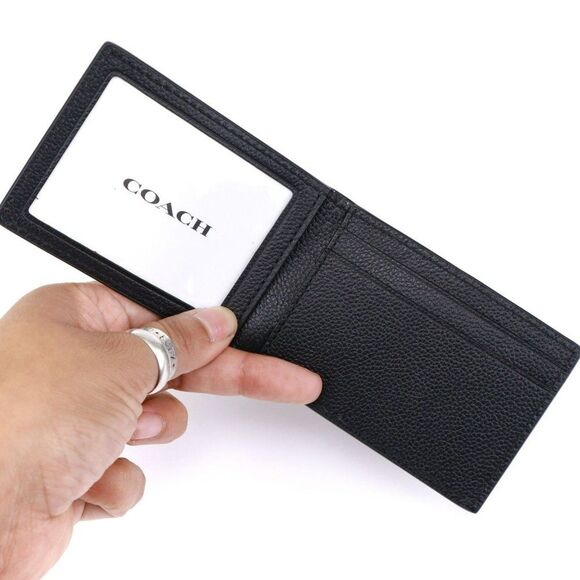NEW Coach Men's Sport Calf Leather ID Card Case 64118 Black - Picture 1 of 7